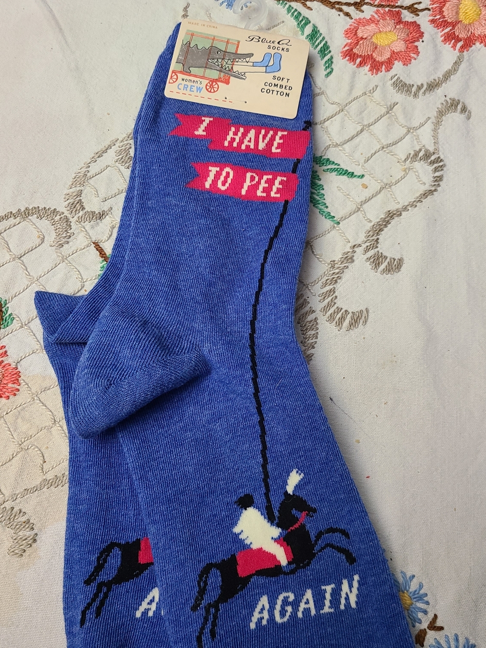 Blue Q Blue Novelty 'I Have To Pee Again' Crew Socks